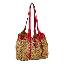 "As Is" Patricia Nash Christina Woven Straw and Leather Satchel