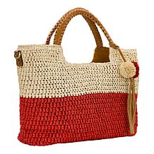 "As Is" Patricia Nash Marguerite Woven Tote with Pom Pom Tassel
