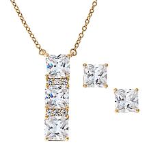 "As Is" Radiance by Absolute™ 3-Stone Pendant & Solitaire Earrings Set
