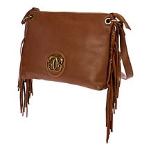 "As Is" Sharif Legacy Leather Fringe Top Zipper Mini Hobo Crossbody