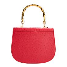 "As Is" Sharif Legacy Ostrich Lambskin Leather Bamboo Handle Satchel