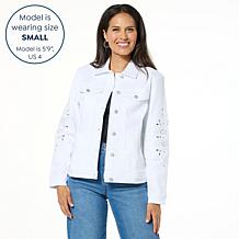 As Is Tower Hill by Christie Brinkley Eyelet Embroidered Denim Jacket