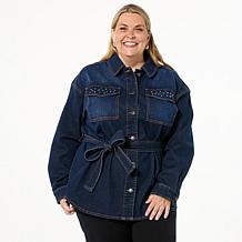 "As Is" TWRHLL by Christie Brinkley Denim Studded Jacket