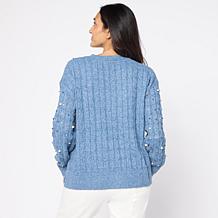 "As Is" TWRHLL by Christie Brinkley Embellished Cable Knit Sweater