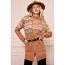 "As Is" TWRHLL by Christie Brinkley Fair Isle Sweater Knit Belted C...