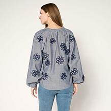 "As Is" TWRHLL by Christie Brinkley Floral Applique Long Sleeve Spl...