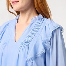 "As Is" TWRHLL by Christie Brinkley Soft Woven Ruffle Top