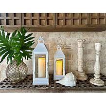 "As Is" Unmatched 2-piece Set Flameless Lanterns with Holiday Bows
