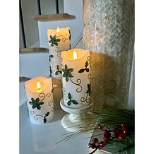 "As Is" Unmatched 3D Flame Holly Candles - Set of 3