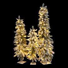 "As Is" Winter Lane Down Swept LED Trees 3-Piece Set