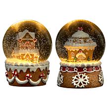 "As Is" Winter Lane LED Gingerbread House Snow Globes Set of 2