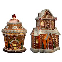 "As Is" Winter Lane LED Gingerbread Houses Set of 2