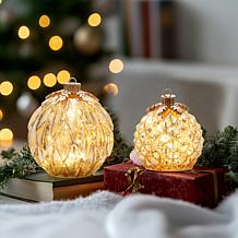 "As Is" Winter Lane Twinkling Glass Ornaments 2-piece Set