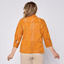 "As Is" WynneCollection 3/4-Sleeve Pointelle Patchwork Shirt