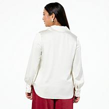 "As Is" WynneCollection Lapel Collar Satin Tuxedo Shirt