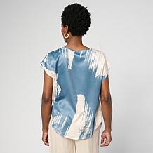 "As Is" WynneCollection Printed Satin Cap-Sleeve Top