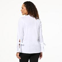 "As Is" WynneLayers Cotton-Blend Poplin Top with Ruffled Cuffs