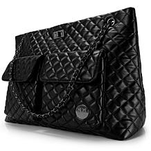 Badgley Mischka Diana Vegan Leather Tote - Weekender Travel Bag, Large, Quilted, Peach Skin Fabric, Gunmetal Hardware