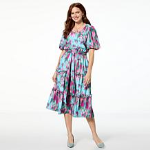 Badgley Mischka Macie Short-Sleeve Tiered Dress