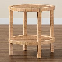 bali & pari Bella Mahogany Wood and Natural Rattan 2-Tier End Table