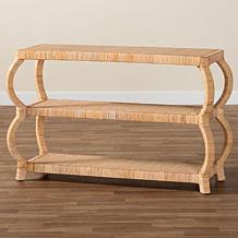 bali and pari Dalida Rustic Mahogany and Rattan 3-Tier Console Table