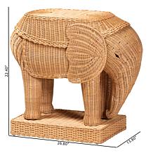 bali and pari Elissa Rustic Teak Wood and Rattan Elephant End Table