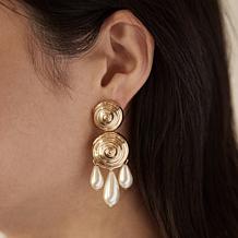 BAUBLEBAR Goldtone Simulated Pearl Double-Circle Drop Earrings