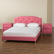Baxton Studio Canterbury Glam Faux Leather Queen 3 Piece Bedroom Set