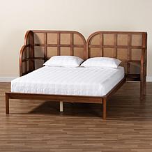 Baxton Studio Cascadia Mid-Century Wingback Platform Bed with Rattan