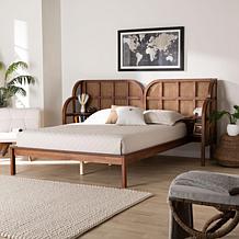 Baxton Studio Cascadia Wingback Platform Bed with Rattan Headboard