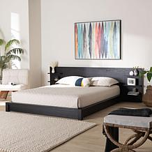 Baxton Studio Elina Queen Walnut Brown Wood Platform Bed with Shelves