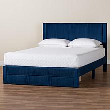Baxton Studio Elora Pleated Velvet Upholstered Storage Bed with Drawer
