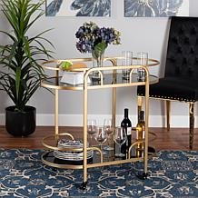 Baxton Studio Leighton Contemporary Metal and Glass 2 Tier Wine Cart