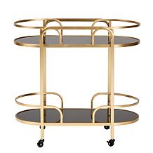 Baxton Studio Leighton Contemporary Metal and Glass 2 Tier Wine Cart