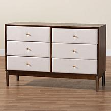 Baxton Studio Nikolai Mid-Century 6-Drawer Wood Dresser with Fabric
