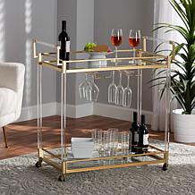 Baxton Studio Savannah Contemporary Metal and Glass Wine Cart