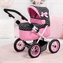 Bayer: Trendy Pram w/ Matching Shoulder Bag, Hearts Black & Pink