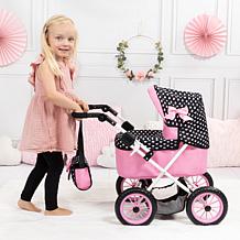 Bayer: Trendy Pram w/ Matching Shoulder Bag, Hearts Black & Pink
