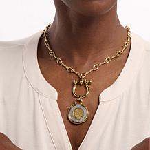 Bellezza Bronze 500 Lira Coin Horseshoe Design Drop 18" Necklace