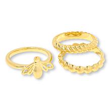 Bellezza Bronze Bee and Mixed Texture Band Ring 3-piece Set