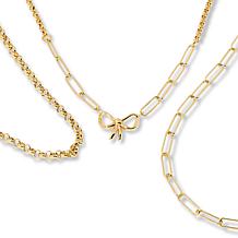 Bellezza Bronze Paperclip, Bow and Rolo Necklace Layered 3-piece Set