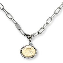 Bellezza Bronze Paperclip Chain Necklace with 3 Lira Coin Pendants