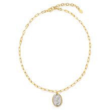 Bellezza Bronze St. Michael Round Pendant Drop 18" Chain Necklace