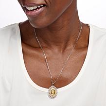 Bellezza Bronze Virgin Mary Lace Frame Oval Pendant with Chain