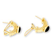 Bellezza Goldtone Bronze Onyx Ridged 1/2-Hoop Earrings