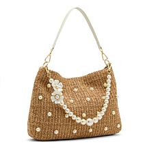 Betsey Johnson Raffia Faux Pearl Hobo Bag