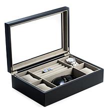Bey-Berk Matte Black Wood Valet and Watch Box