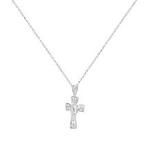 Bright Halo Lab Grown Diamonds 0.20 ctw Baguette Detail Cross Necklace