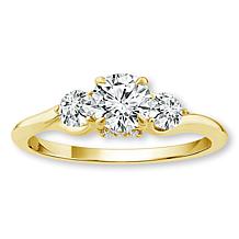 Bright Halo Lab Grown Diamonds 1cttw 10K Gold 3-Stone Engagement Ring