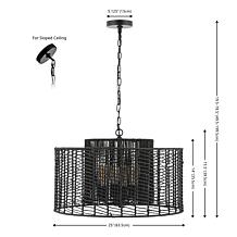 Brynora 4 Light 25" Black Paper Rope Iron Pendant